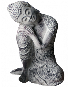 Buddha vilande mot knä grå 17x15x23H cm